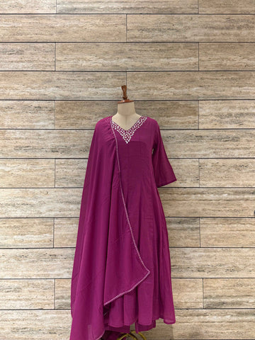 Pure Mul Cotton Three Piece Anarkali Dupatta Set
