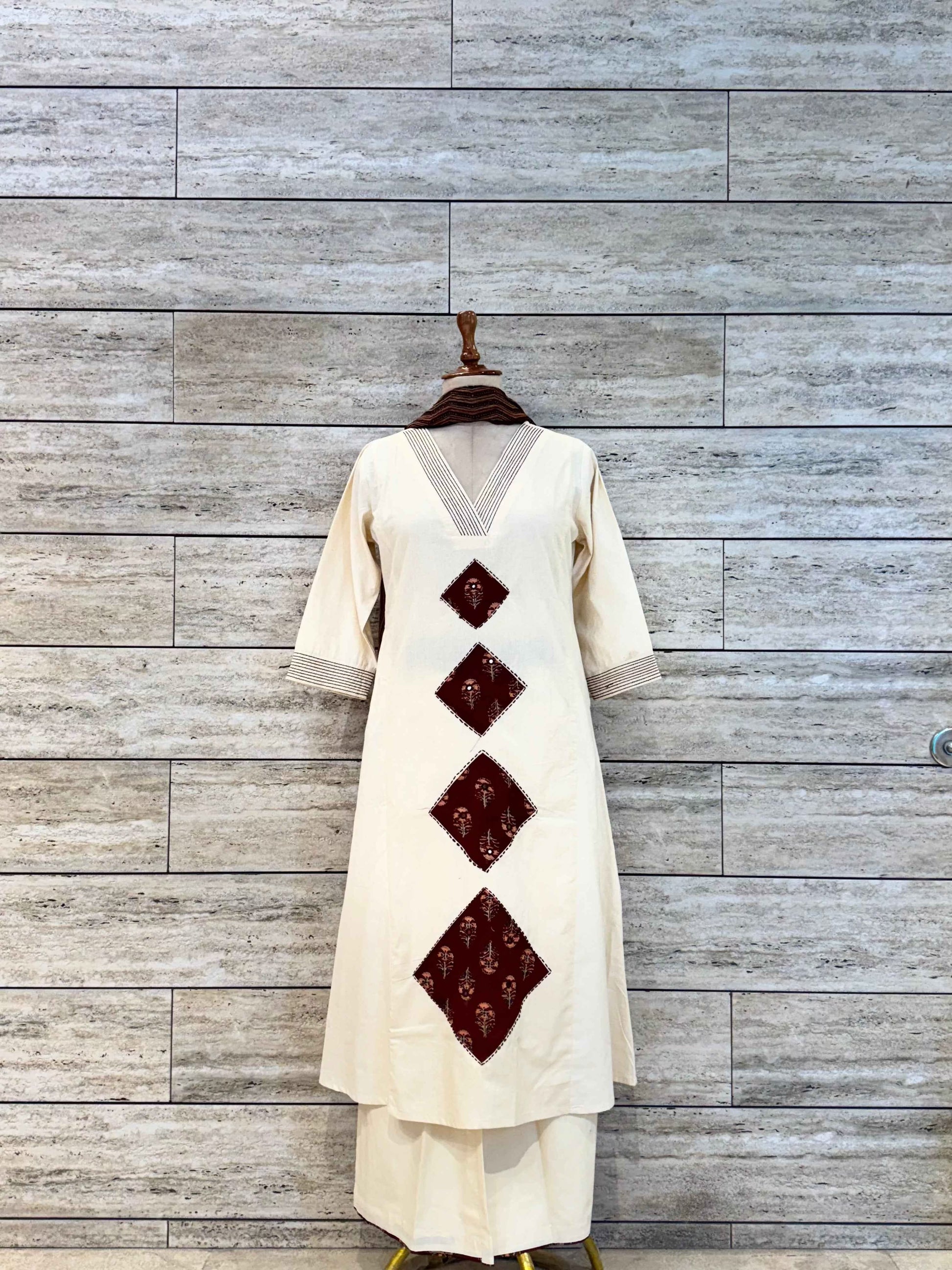 Pure Cotton A Line Dupatta Set With Applique Work