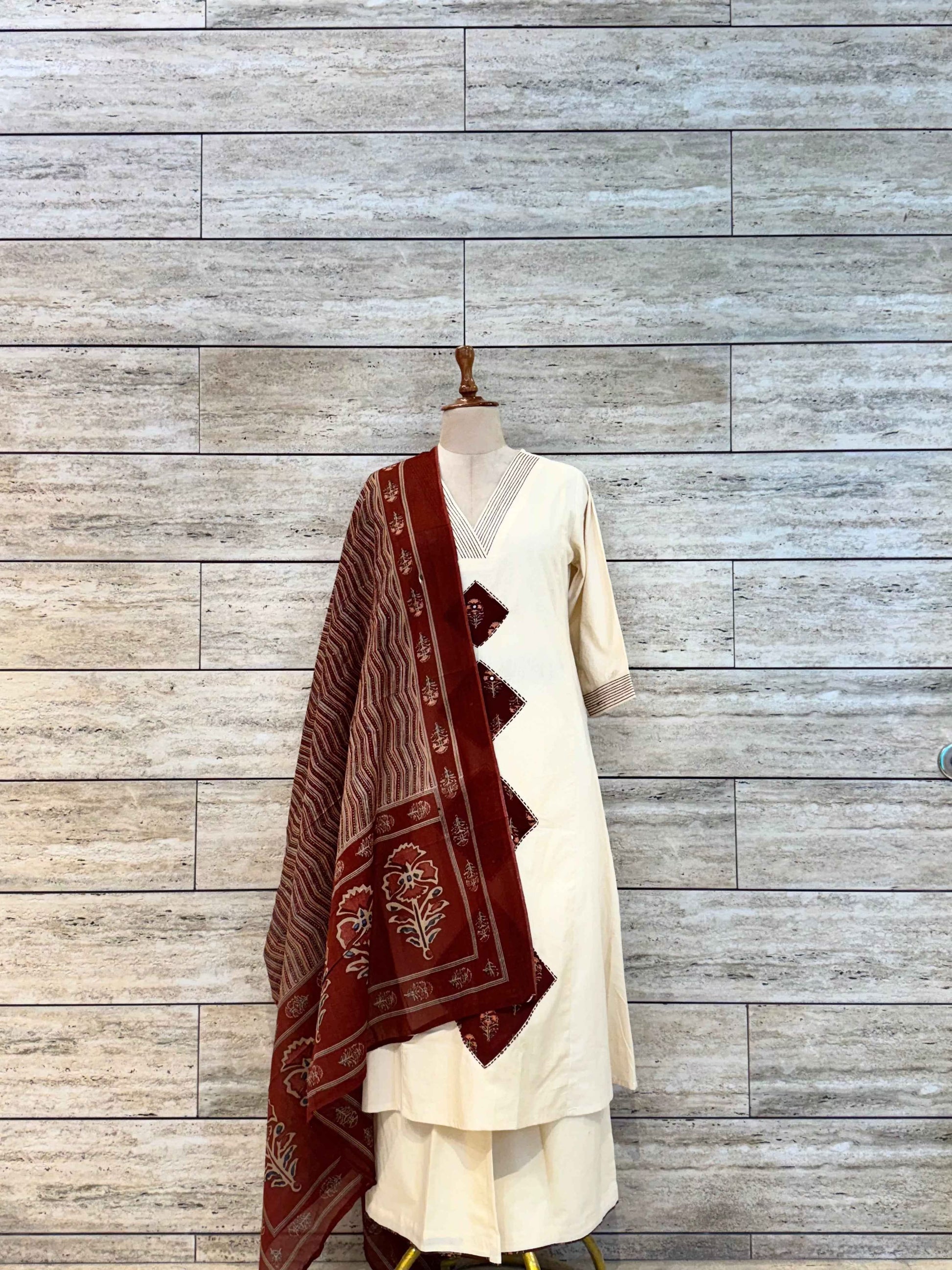 Pure Cotton A Line Dupatta Set With Applique Work