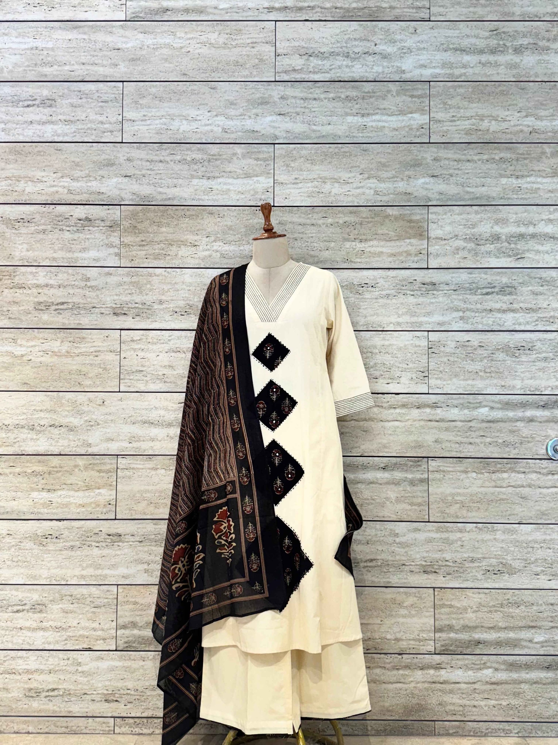 Pure Cotton A Line Dupatta Set With Applique Work