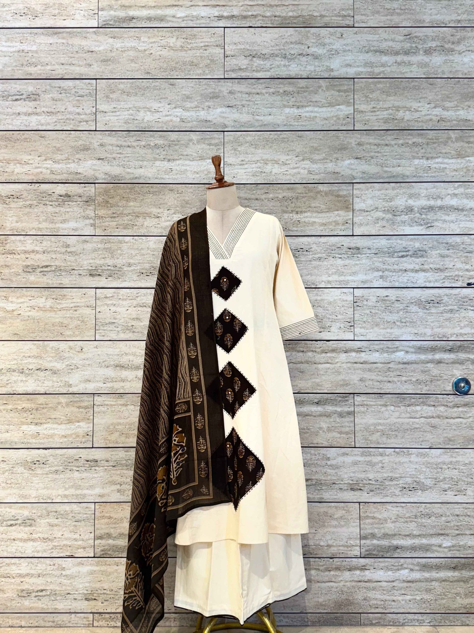 Pure Cotton A Line Dupatta Set With Applique Work