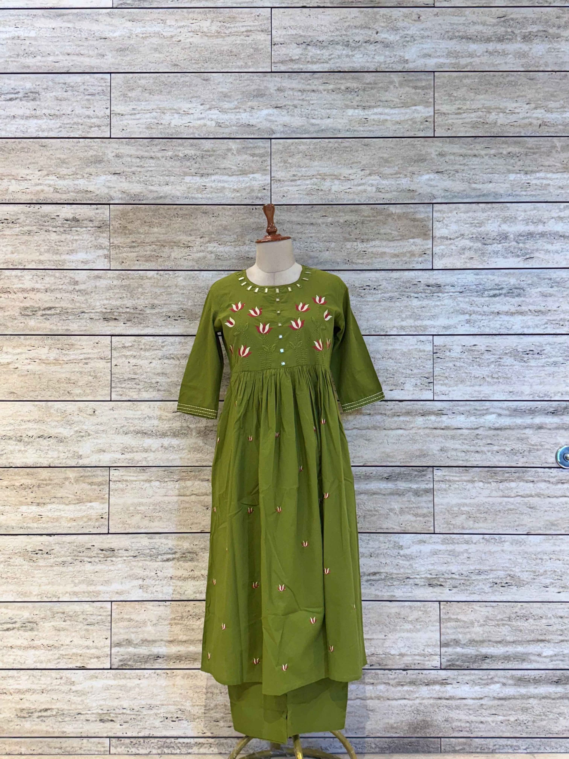 Pure Cotton A Line Dupatta Set With Embroidery Work CS085