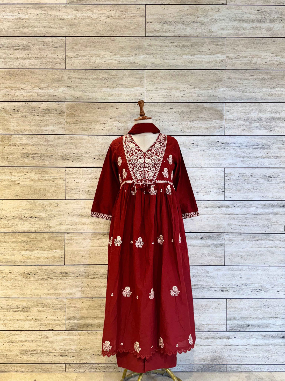 Pure Cotton A Line Dupatta Set With Embroidery Work