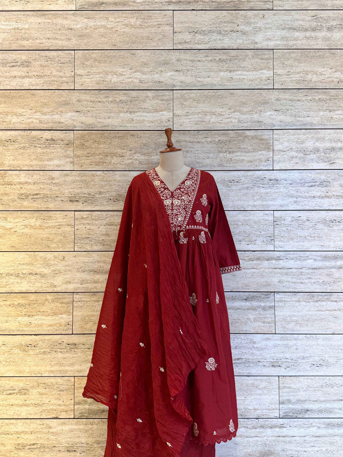 Pure Cotton A Line Dupatta Set With Embroidery Work