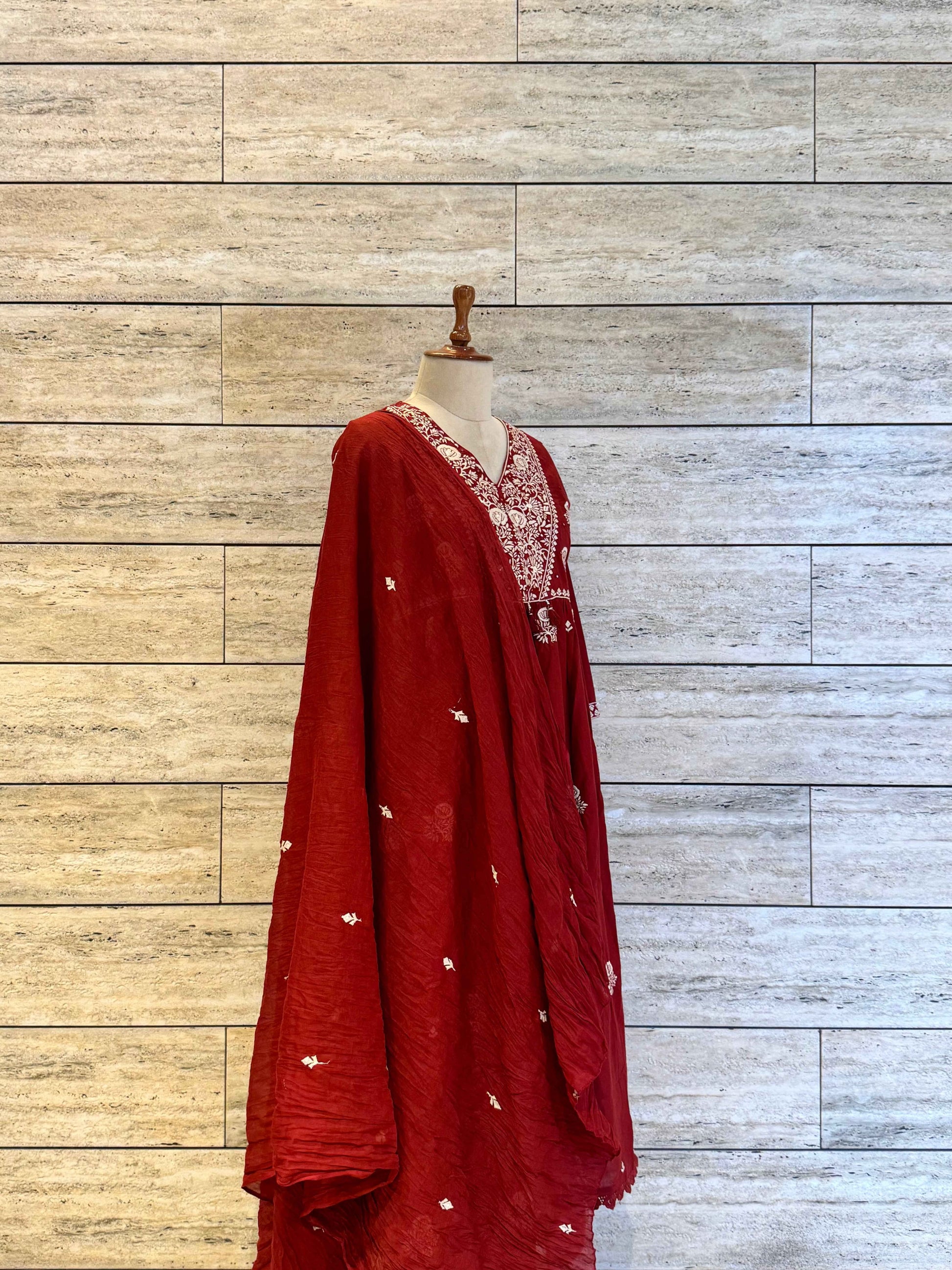 Pure Cotton A Line Dupatta Set With Embroidery Work