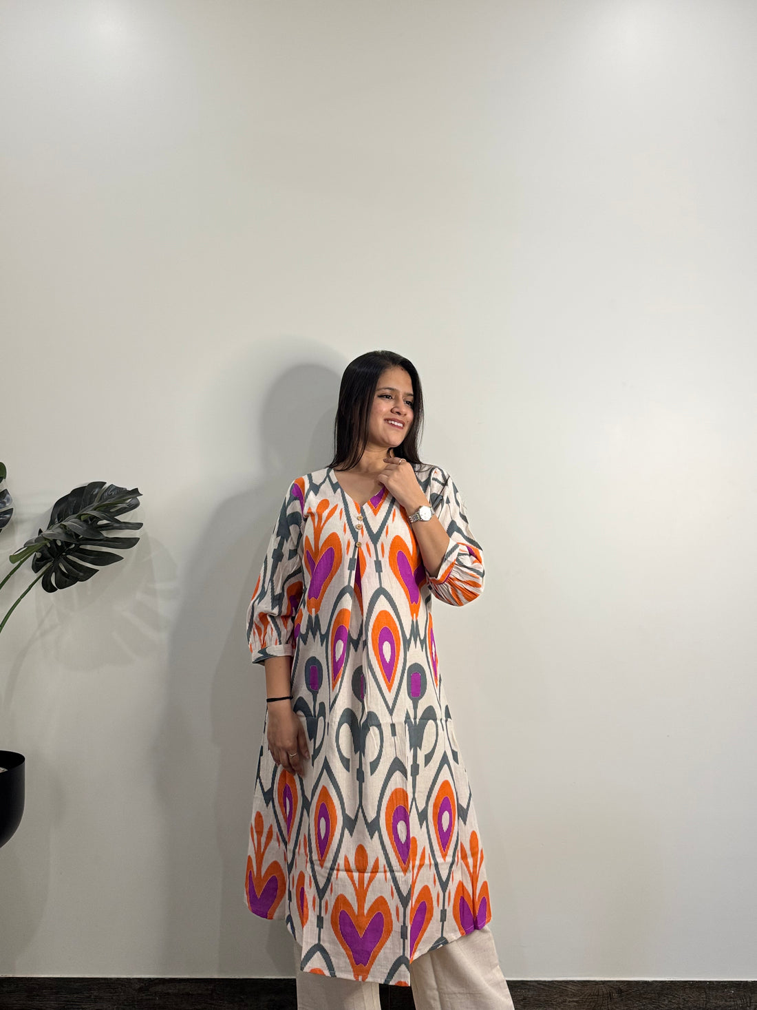 Ikkat Print A Line Only Kurta   FL0159