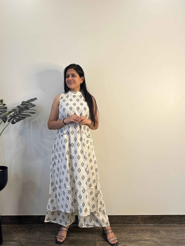 Pure Cotton A Line Two Piece Pant Set With Palazzo