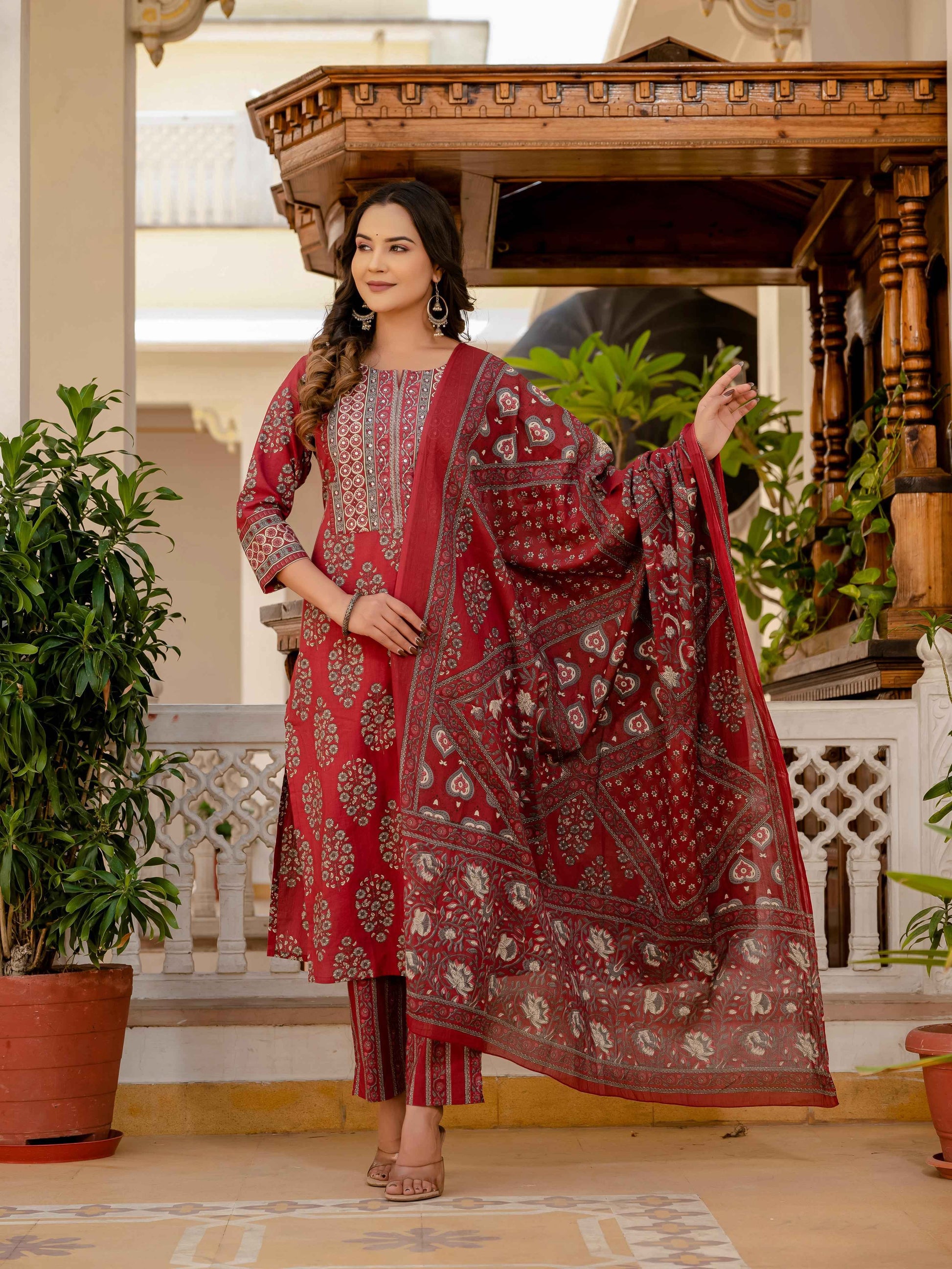Handblock Pure Cotton Dupatta Set - CS051