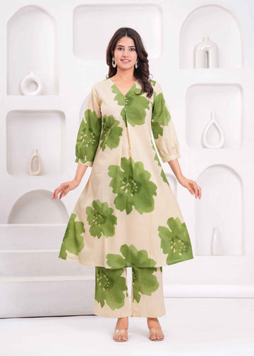 Floral Print Cotton Pant Set - PS036