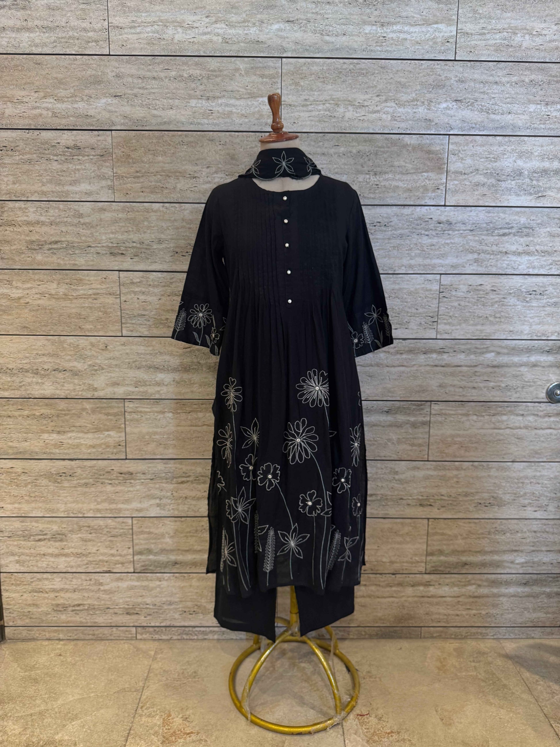 Pure Cotton A Line Dupatta Set With Embroidery Work