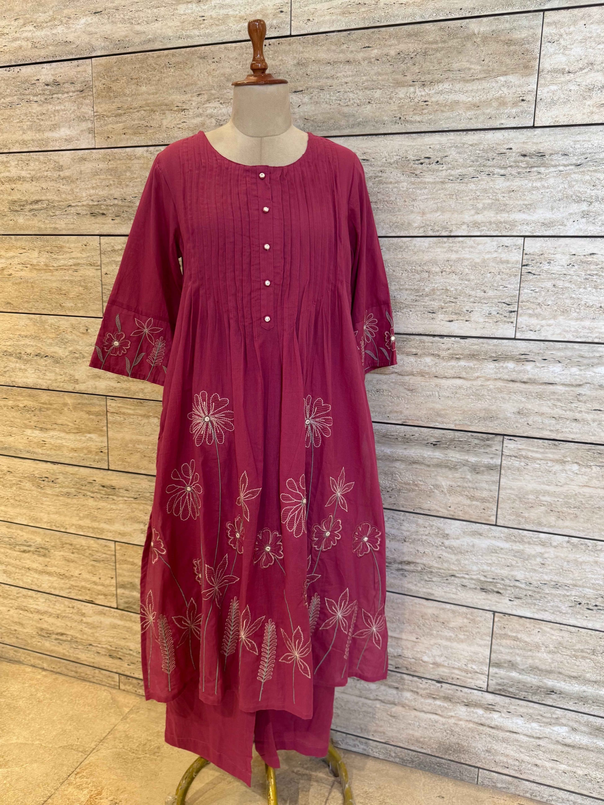 Pure Cotton A Line Dupatta Set With Embroidery Work