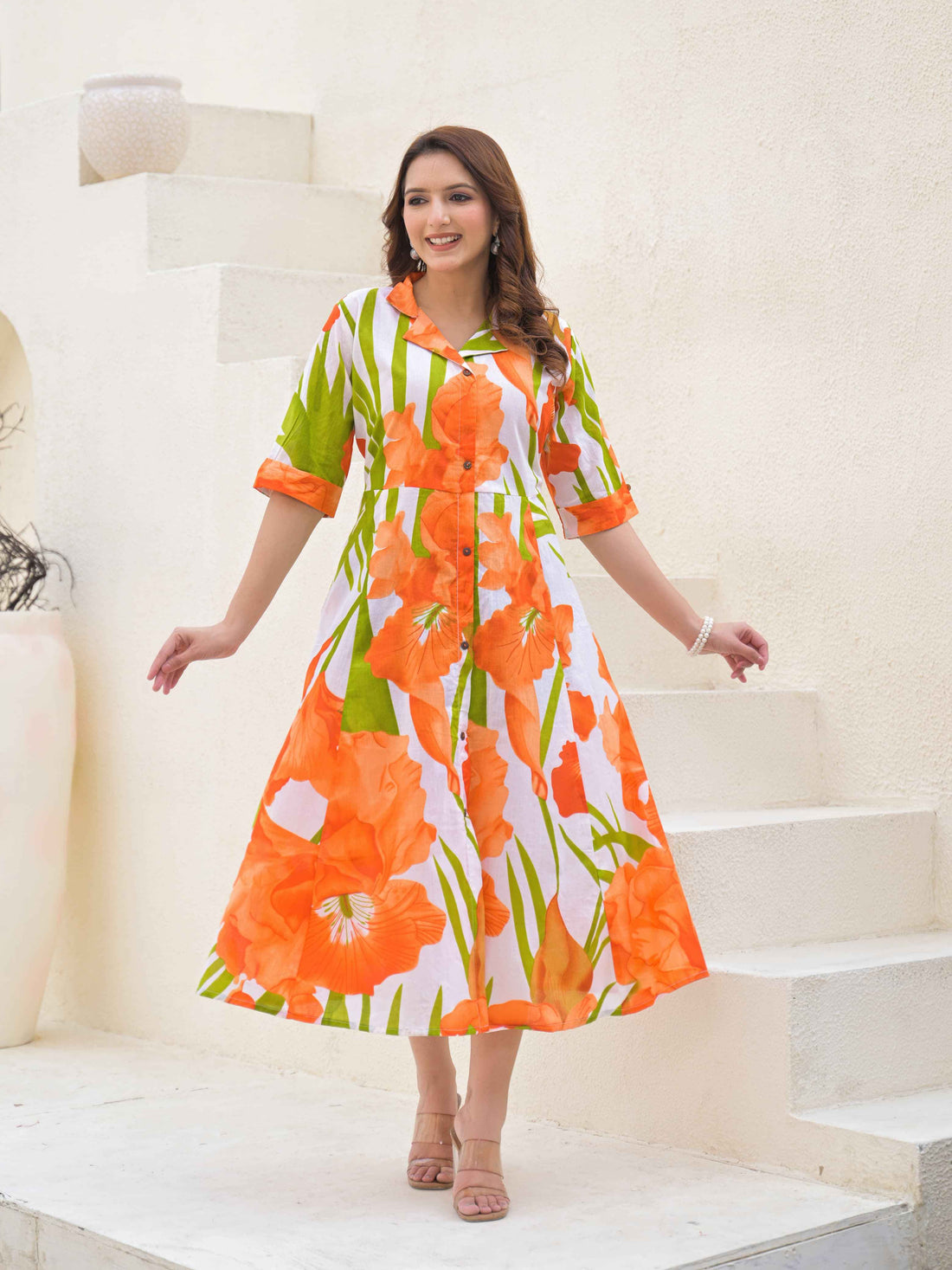 Pure Cotton One Piece Midde Dress