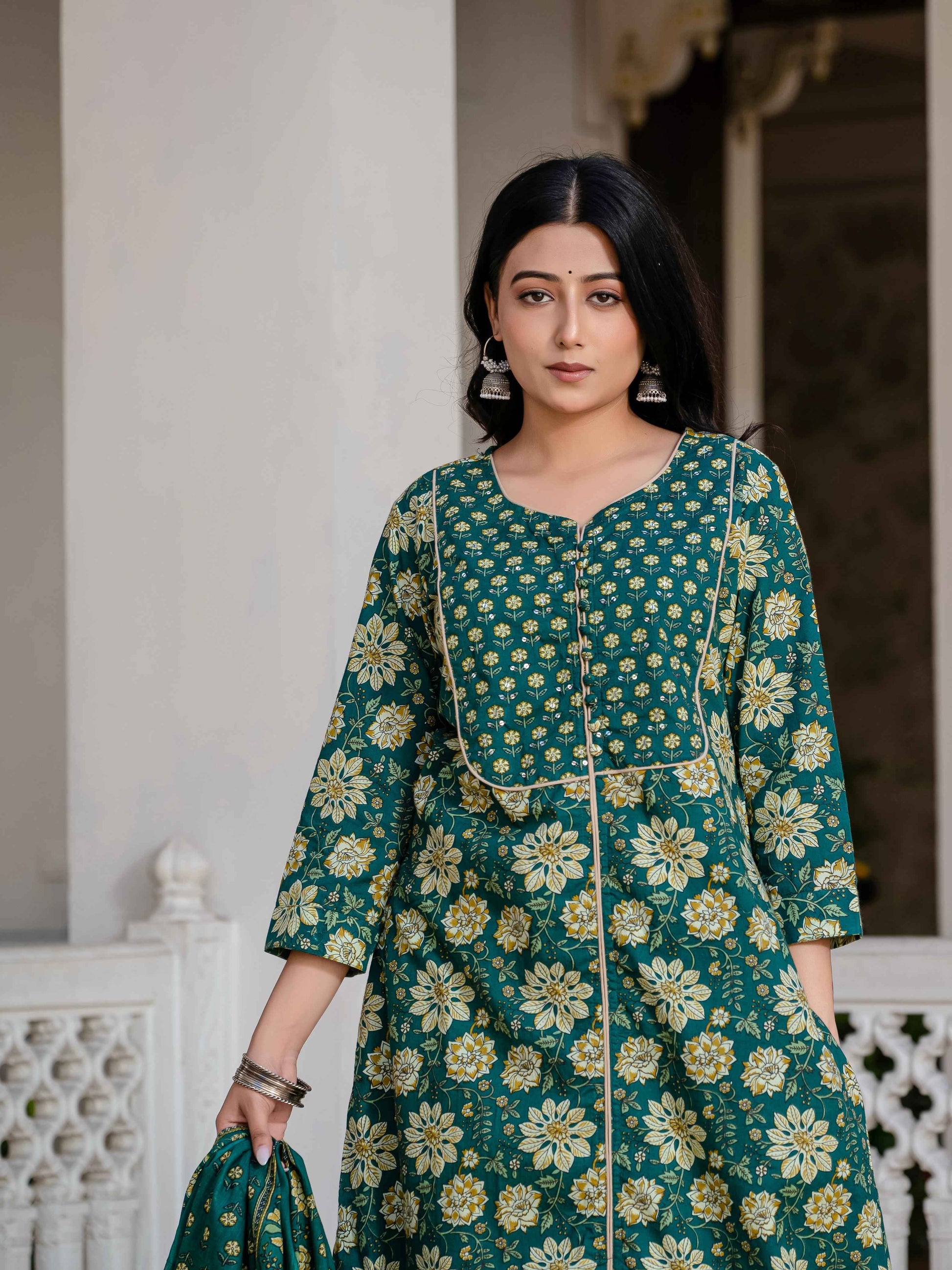 Cotton A Line Three Piece Dupatta Set.