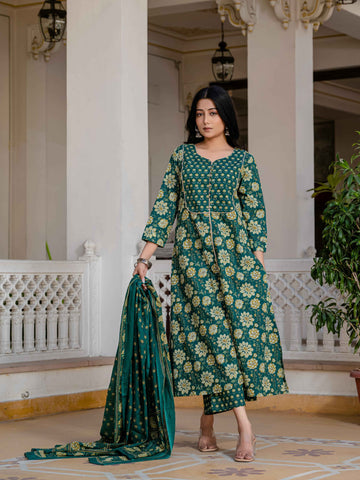 Cotton A Line Three Piece Dupatta Set.