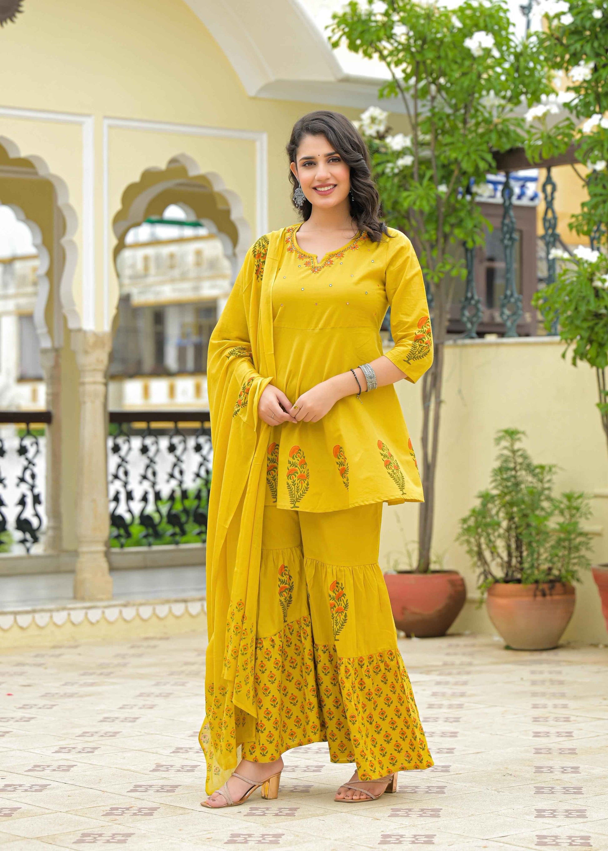 Pure Cotton Floral Print Sharara Set