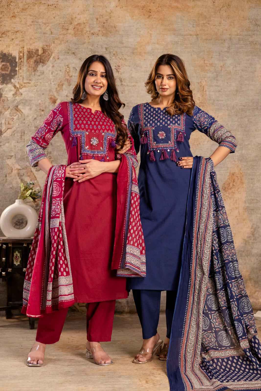 Hand Block Pure Cotton Solid Base Suit