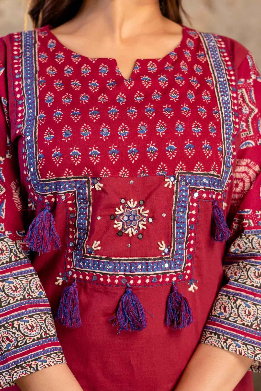 Hand Block Pure Cotton Solid Base Suit