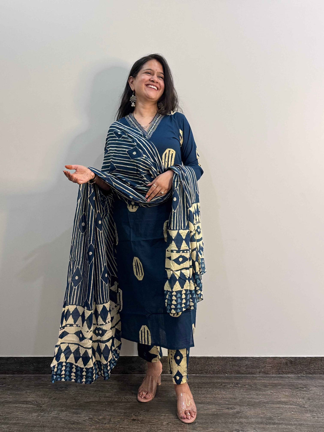 Hand Block Pure Cotton Dupatta Set.