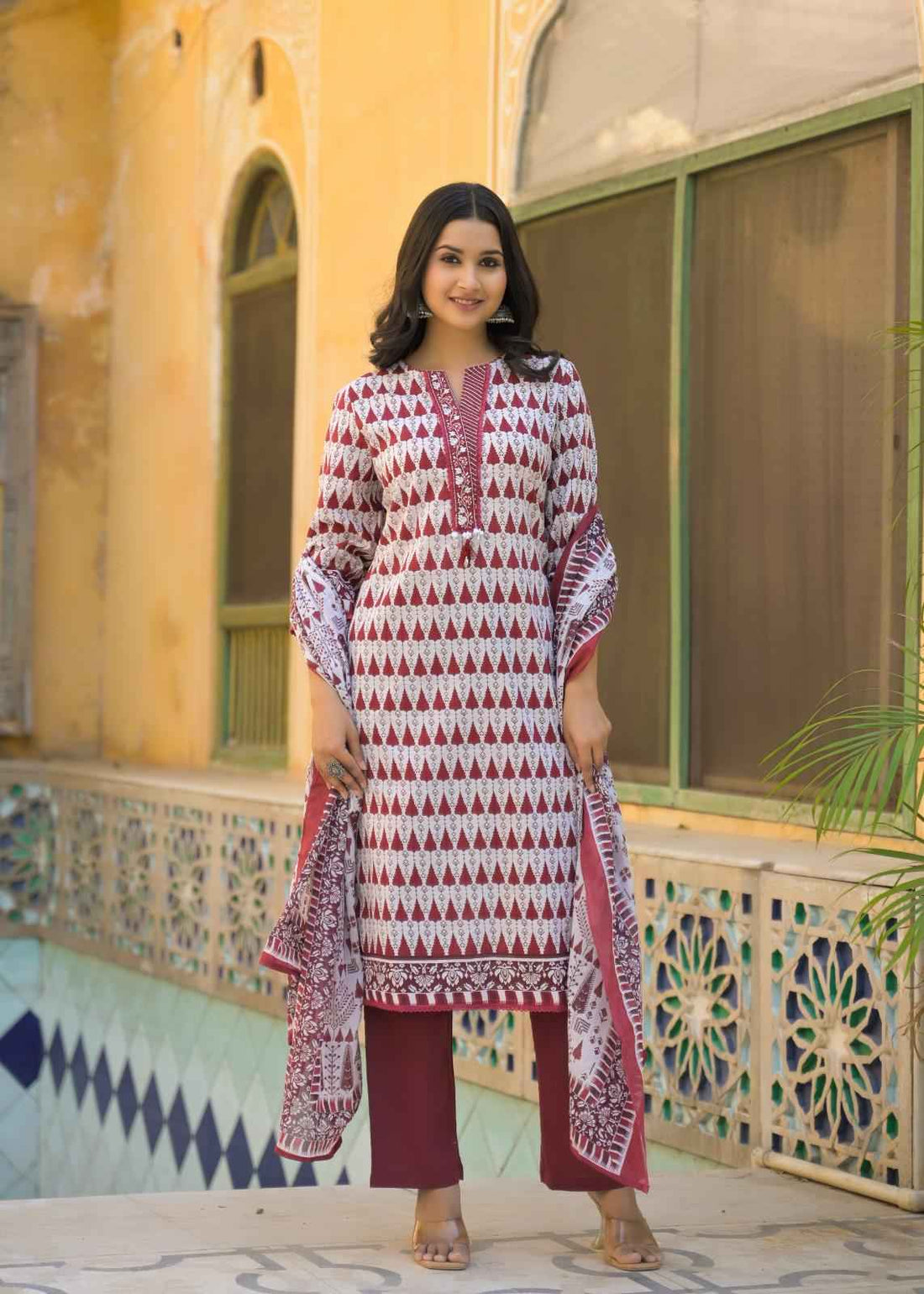 Hand Block Pure Cotton Dupatta Set