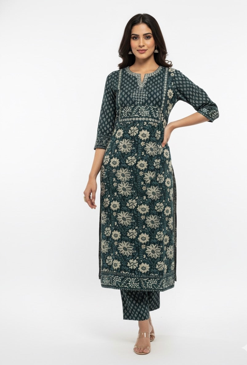 Pure Cotton Floral Print Straight Dupatta Set FL0211