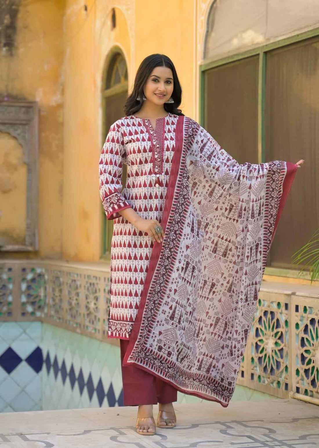 Hand Block Pure Cotton Dupatta Set