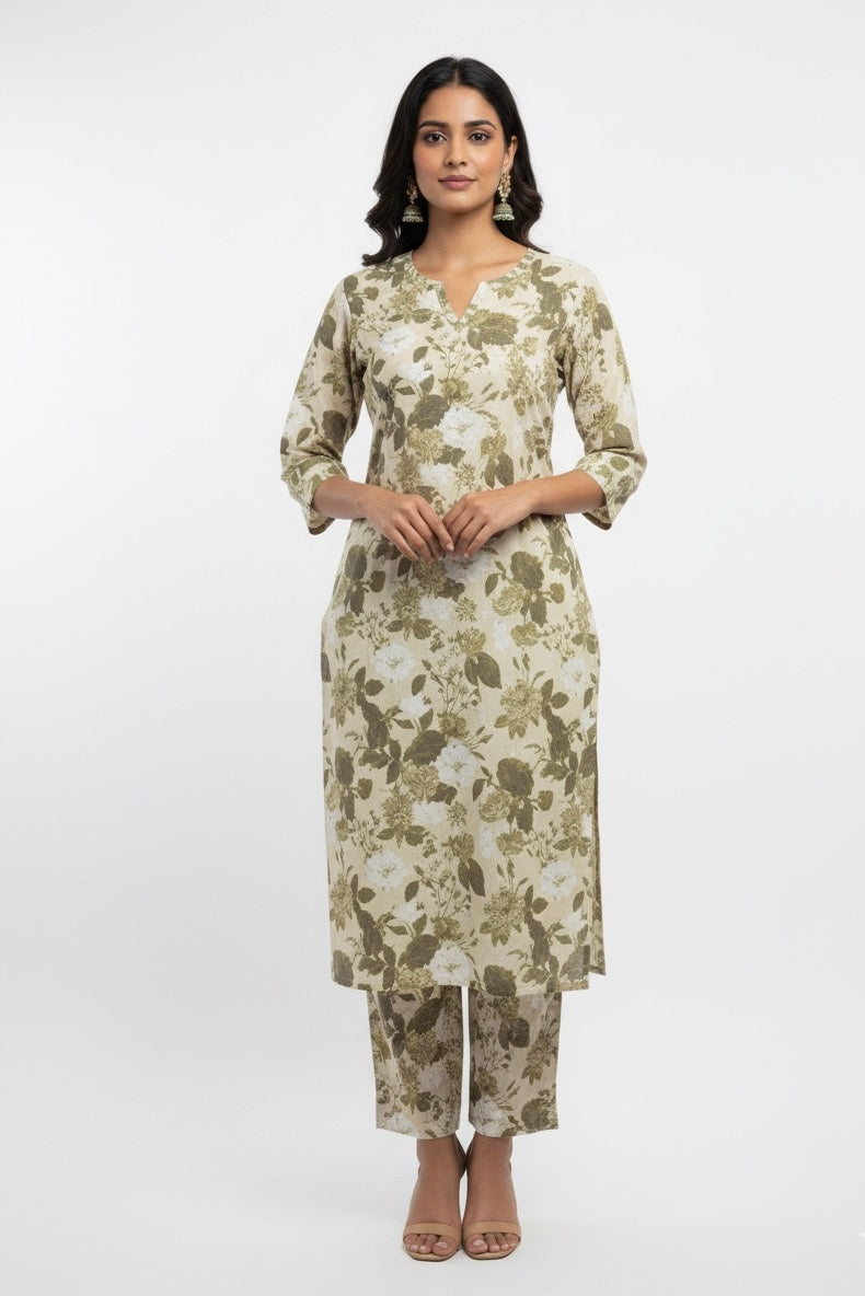 Pure Cotton Floral Print Straight Dupatta Set  FL0210