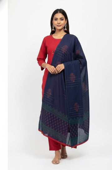 Applique Work Pure Cotton Dupatta Set  FL023