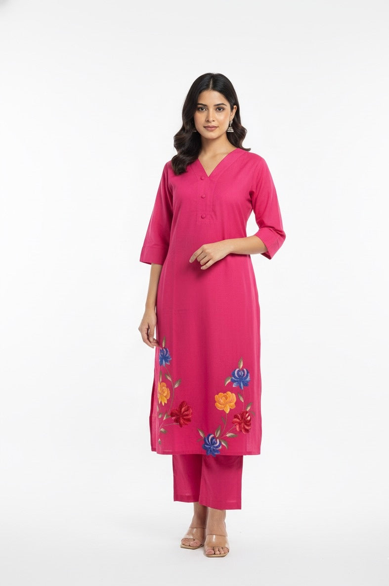 Hand Brush Pure Cotton Solid Base Dupatta Set Price   FL037