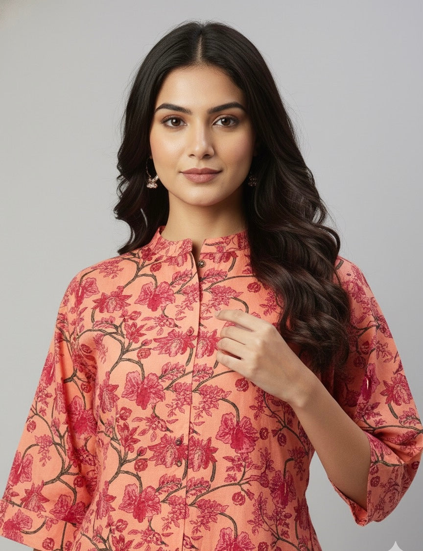 Floral Print Pure Cotton Two Piece Pant Set  FL065