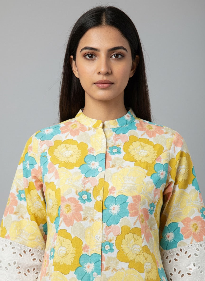 Floral Print Pure Cotton Two Piece Pant Set  FL066