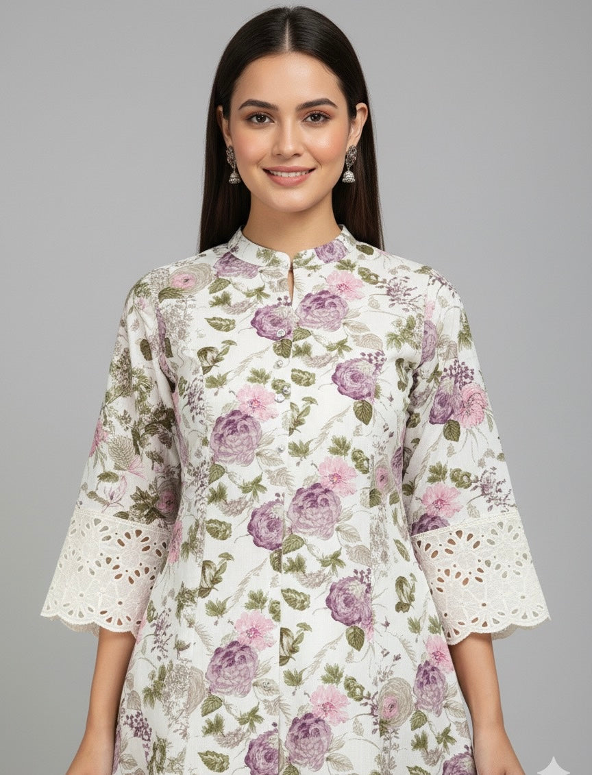 Floral Print Two Piece Pant Set  FL070