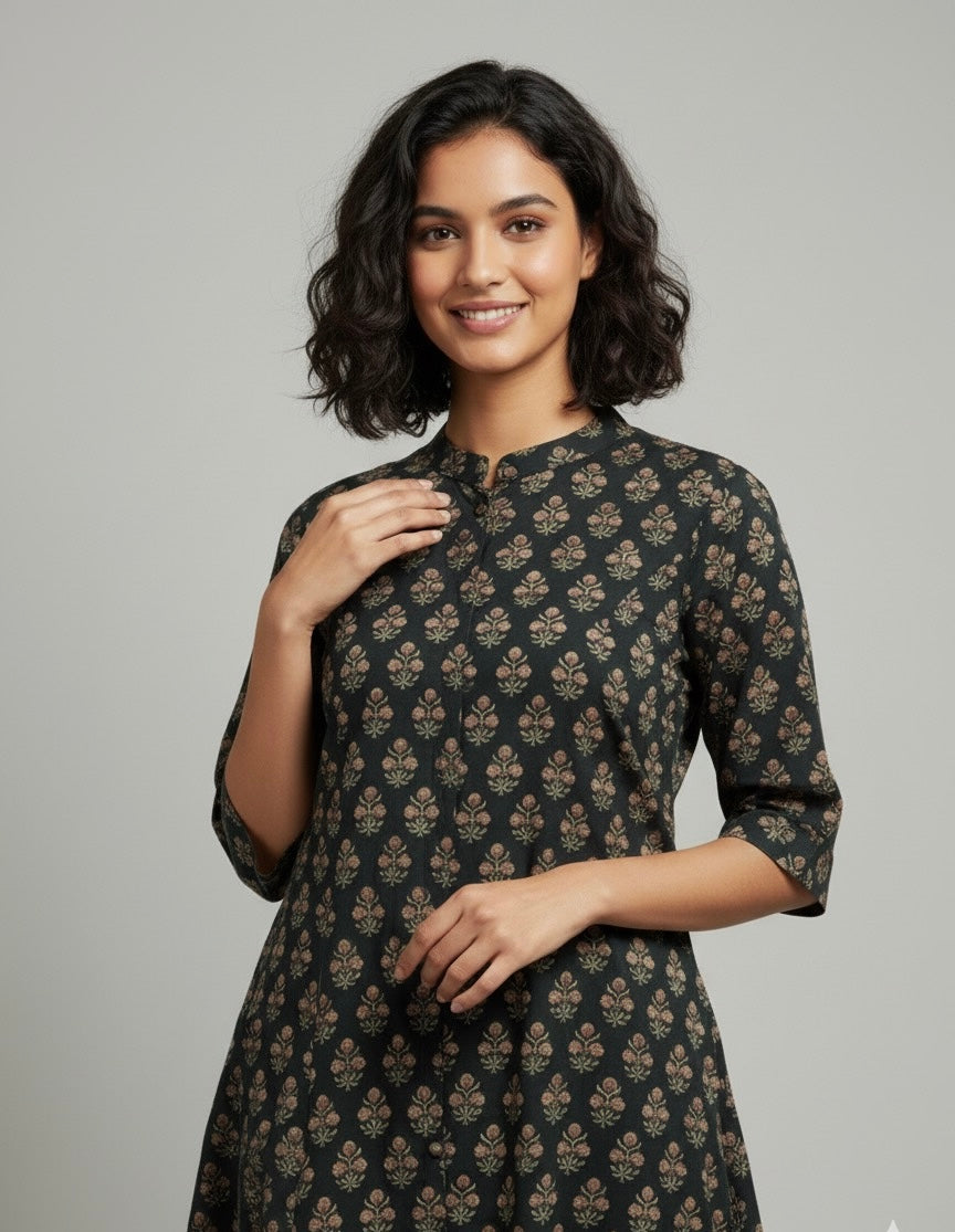 Floral Print A Line Two Piece Pant Set  FL067