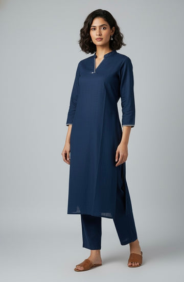 Solid Base Deep Blue Two Piece Pant Set   FL085