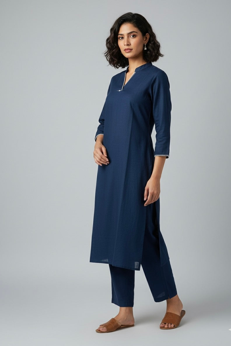 Solid Base Deep Blue Two Piece Pant Set   FL085