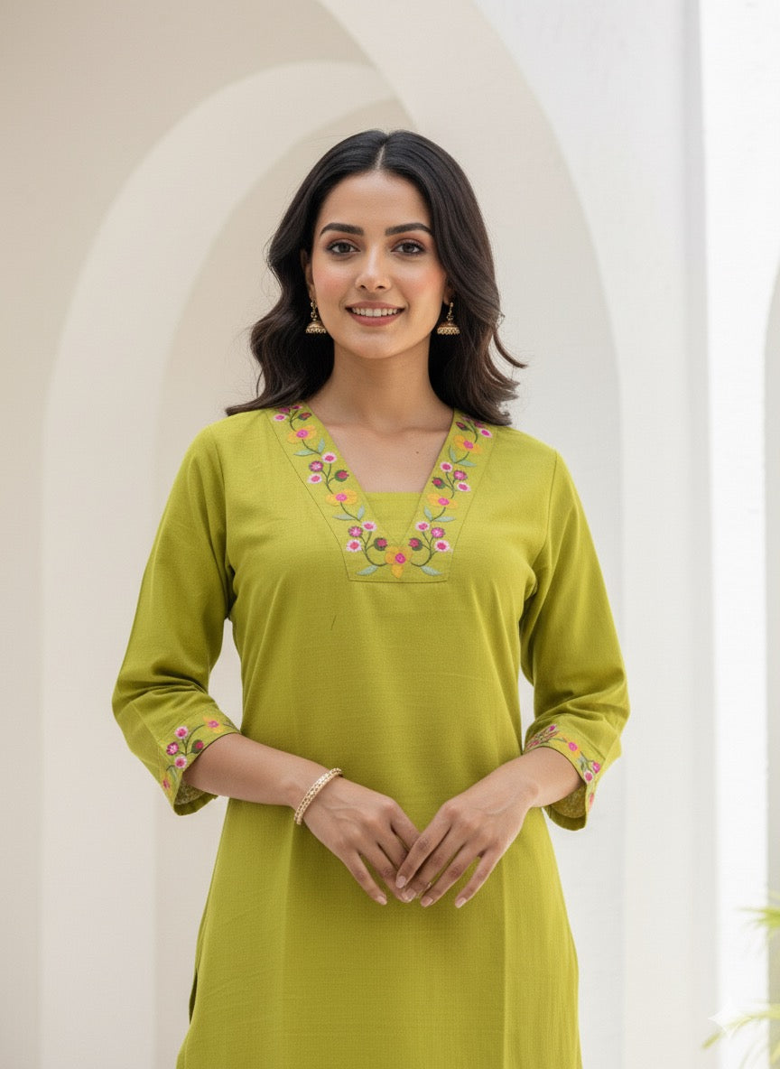 Pure Cotton Two Piece Pant Set With Embroidery  FL0105