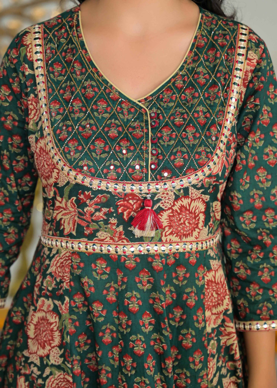 Cotton Block Print Anarkali Duppata Set