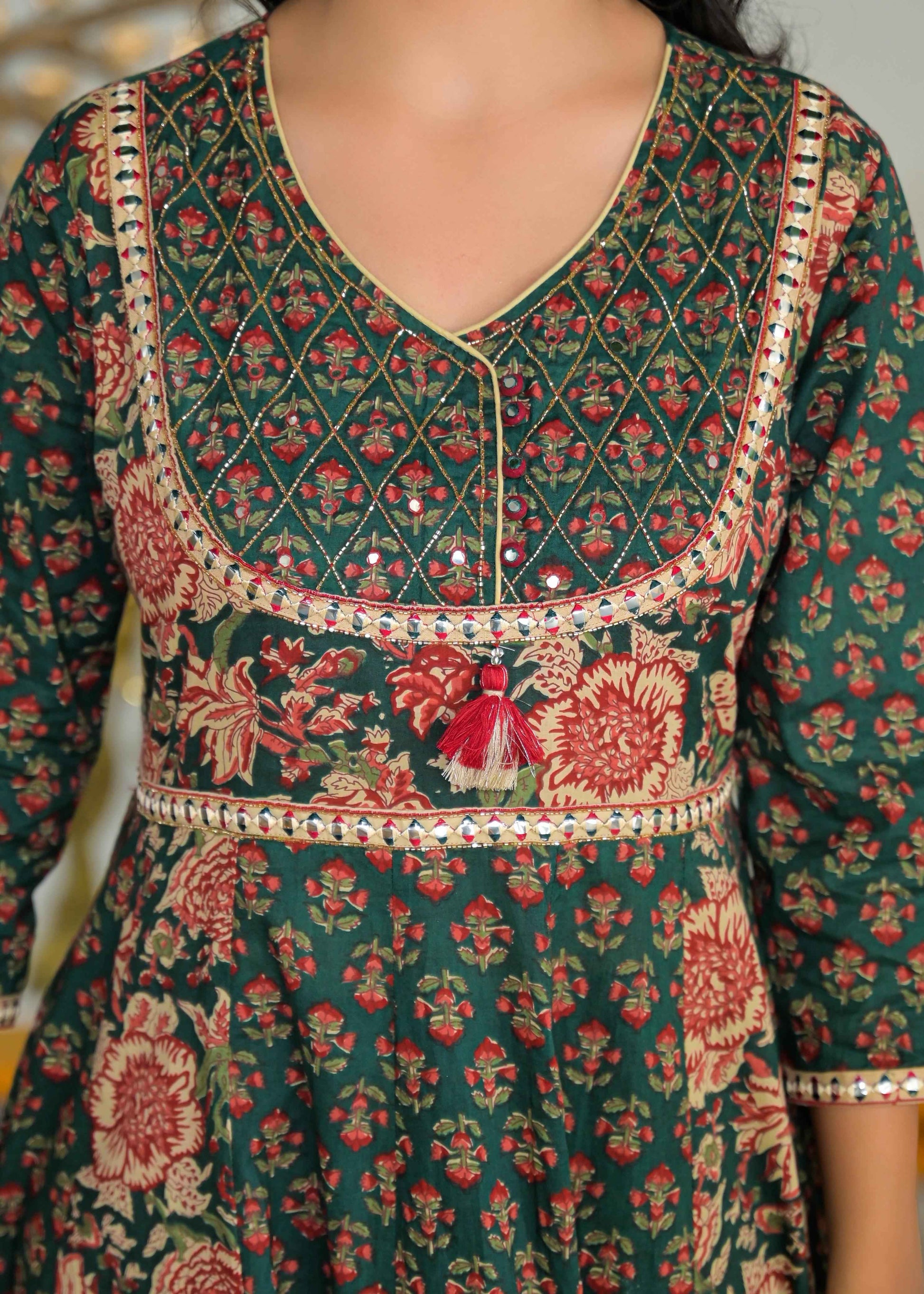 Cotton Block Print Anarkali Duppata Set