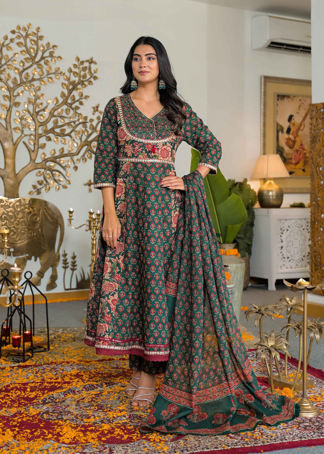 Cotton Block Print Anarkali Duppata Set