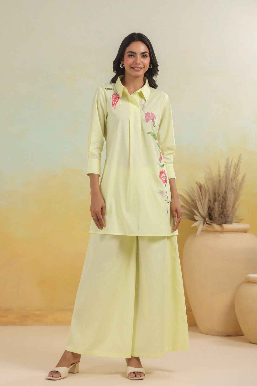 Solid Base Embroidered Co Ord Set CS033