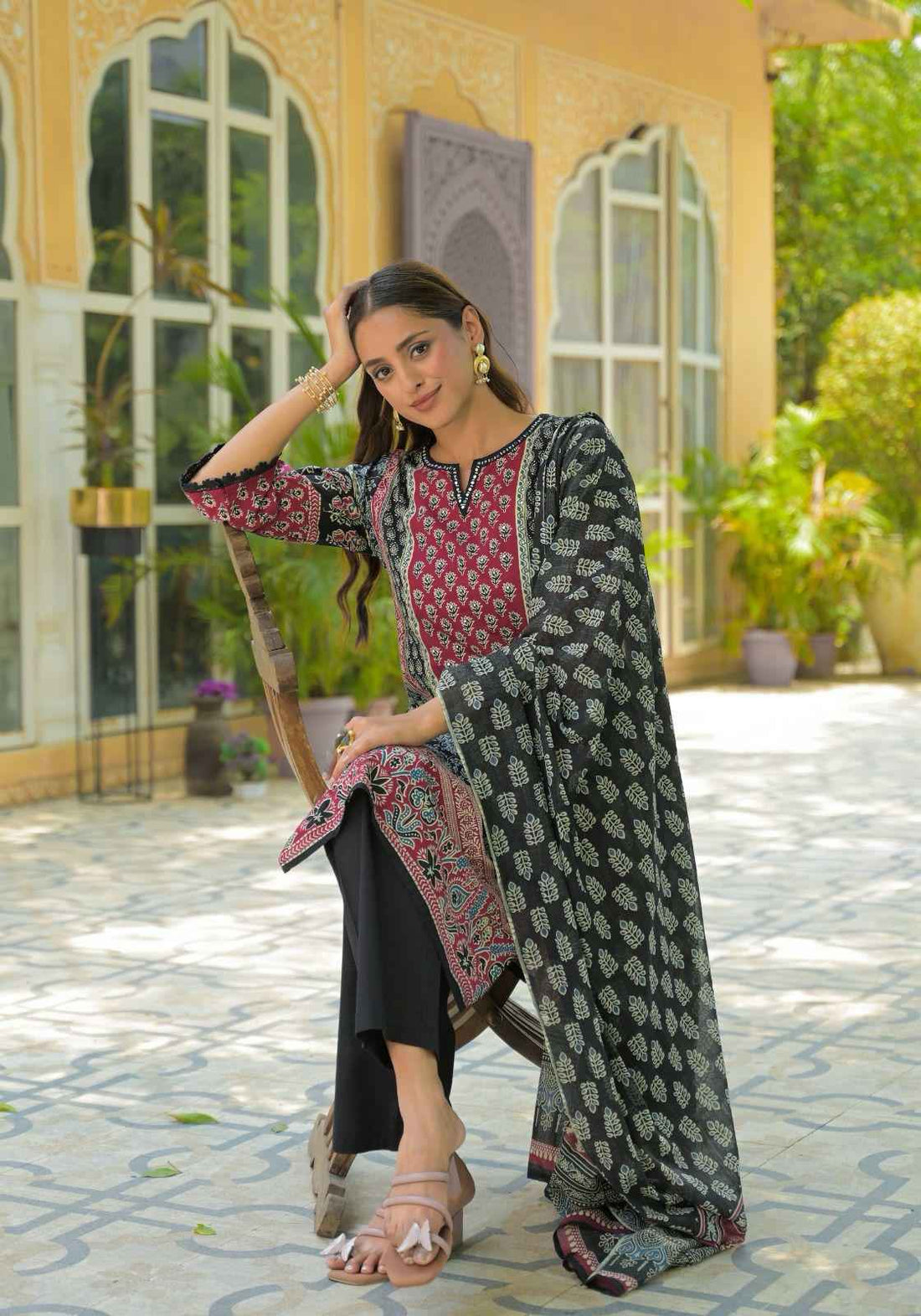 Ajrakh Print Pure Cotton Suit In Black CS077
