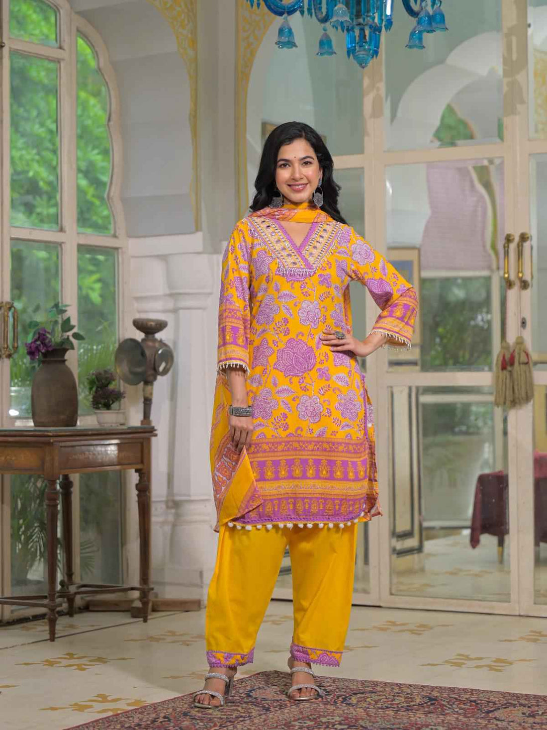 Short Length Floral Print Pure Cotton Suit CS076