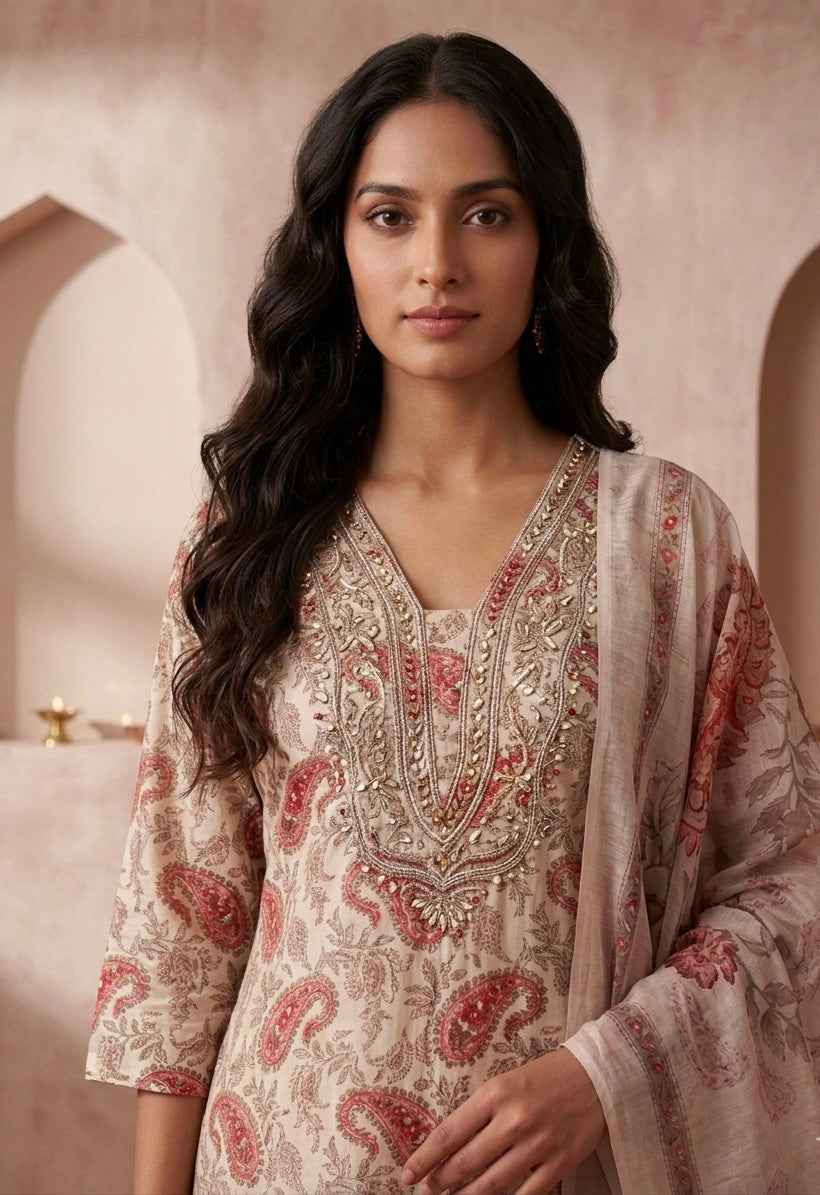 Premium Chanderi silk Three Piece Dupatta Set FW007