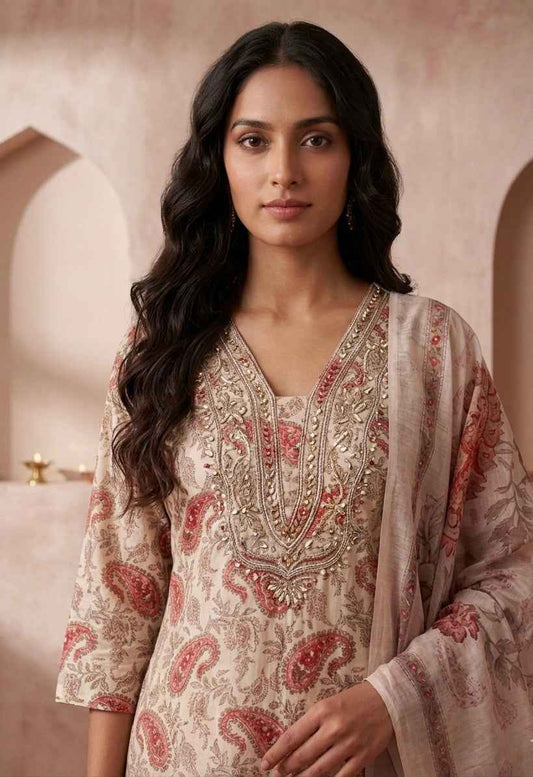 Premium Chanderi silk Three Piece Dupatta Set FW007