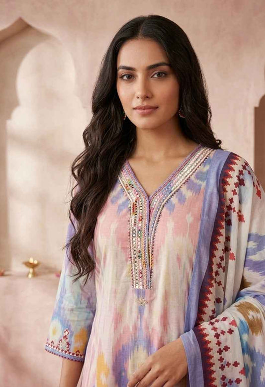 Premium muslin Three Piece Dupatta Set FW006