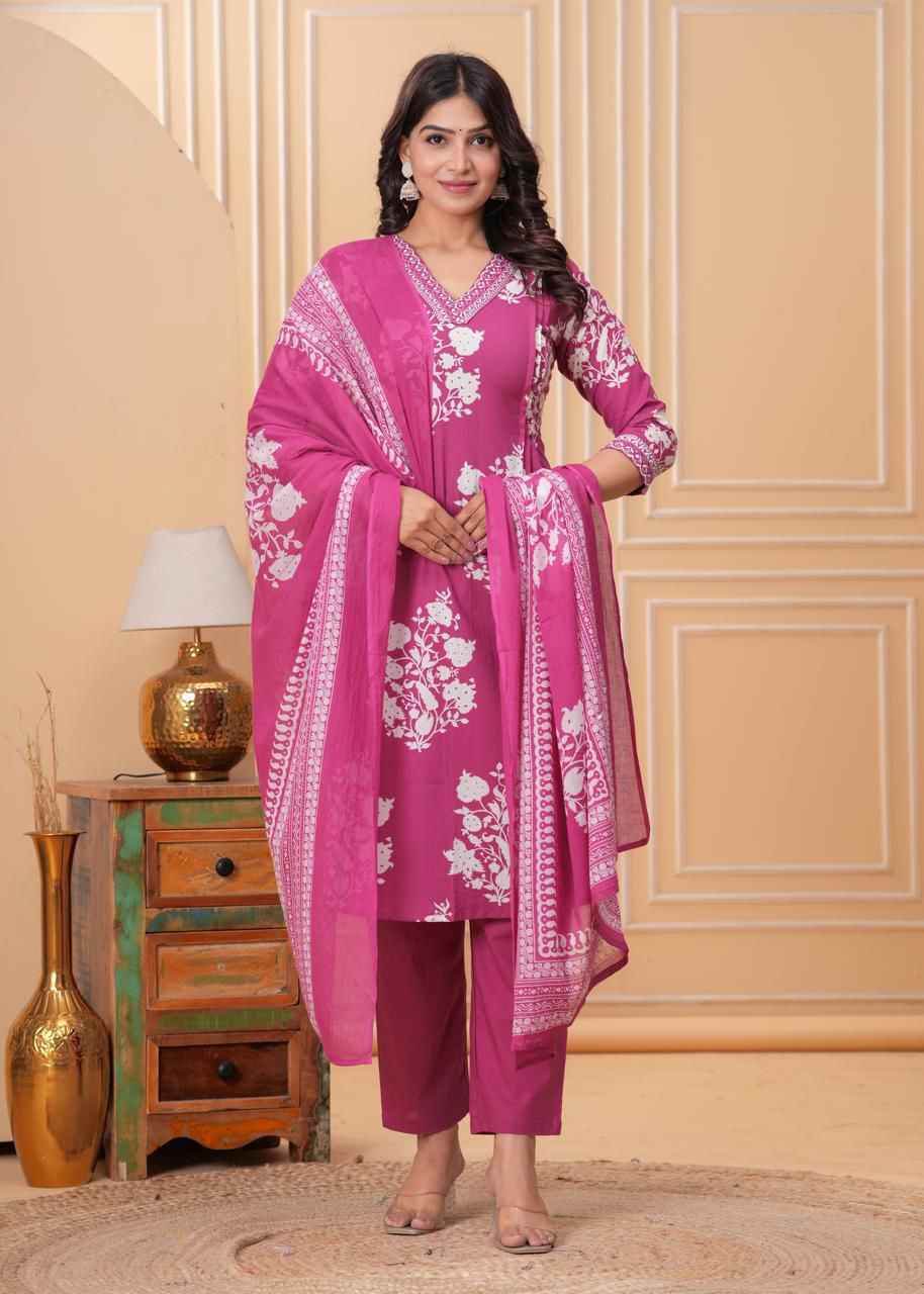 Pure Cotton Embroidery Dupatta Set