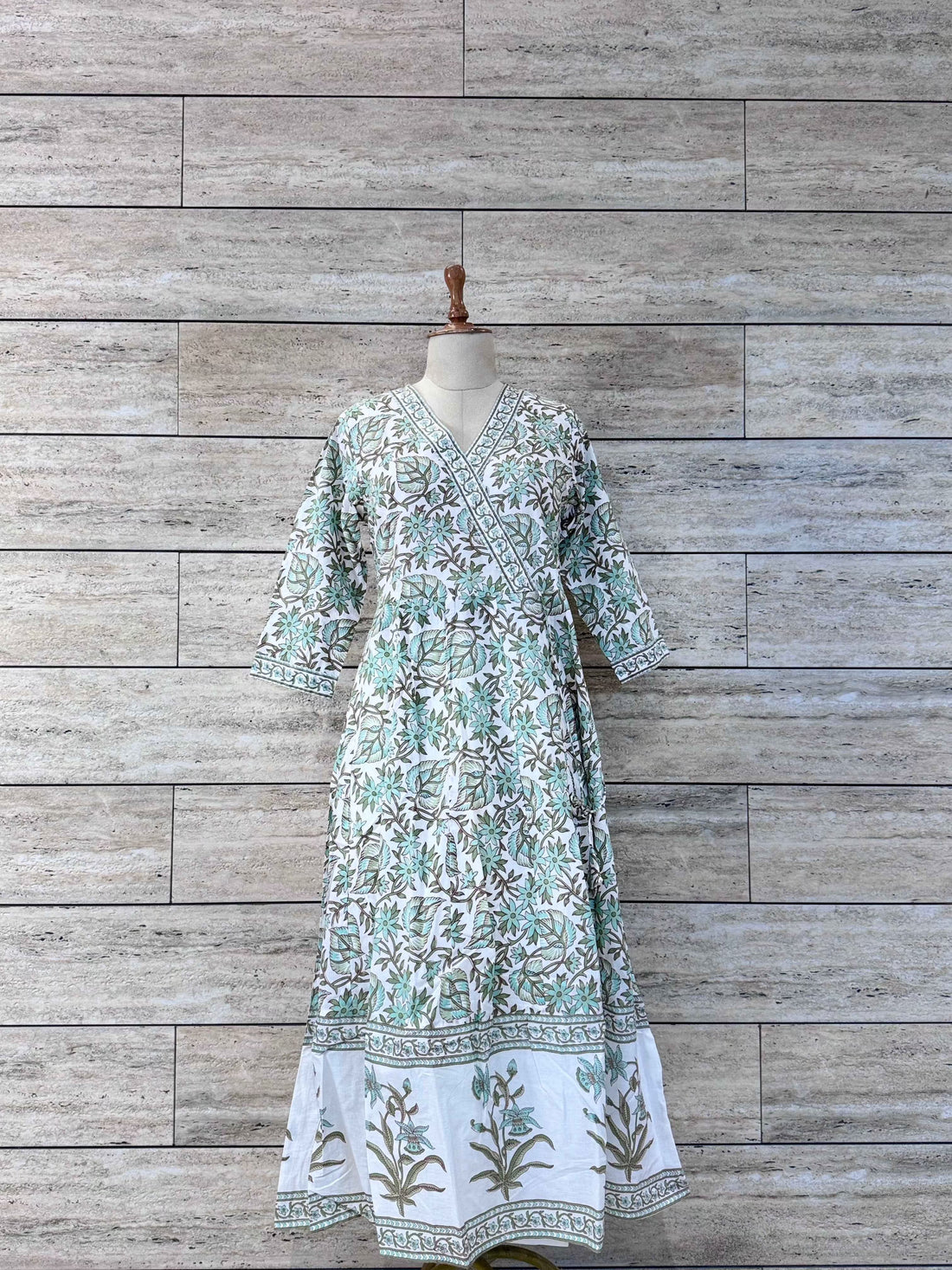 White Base Hand Block Floral Print Dupatta Set