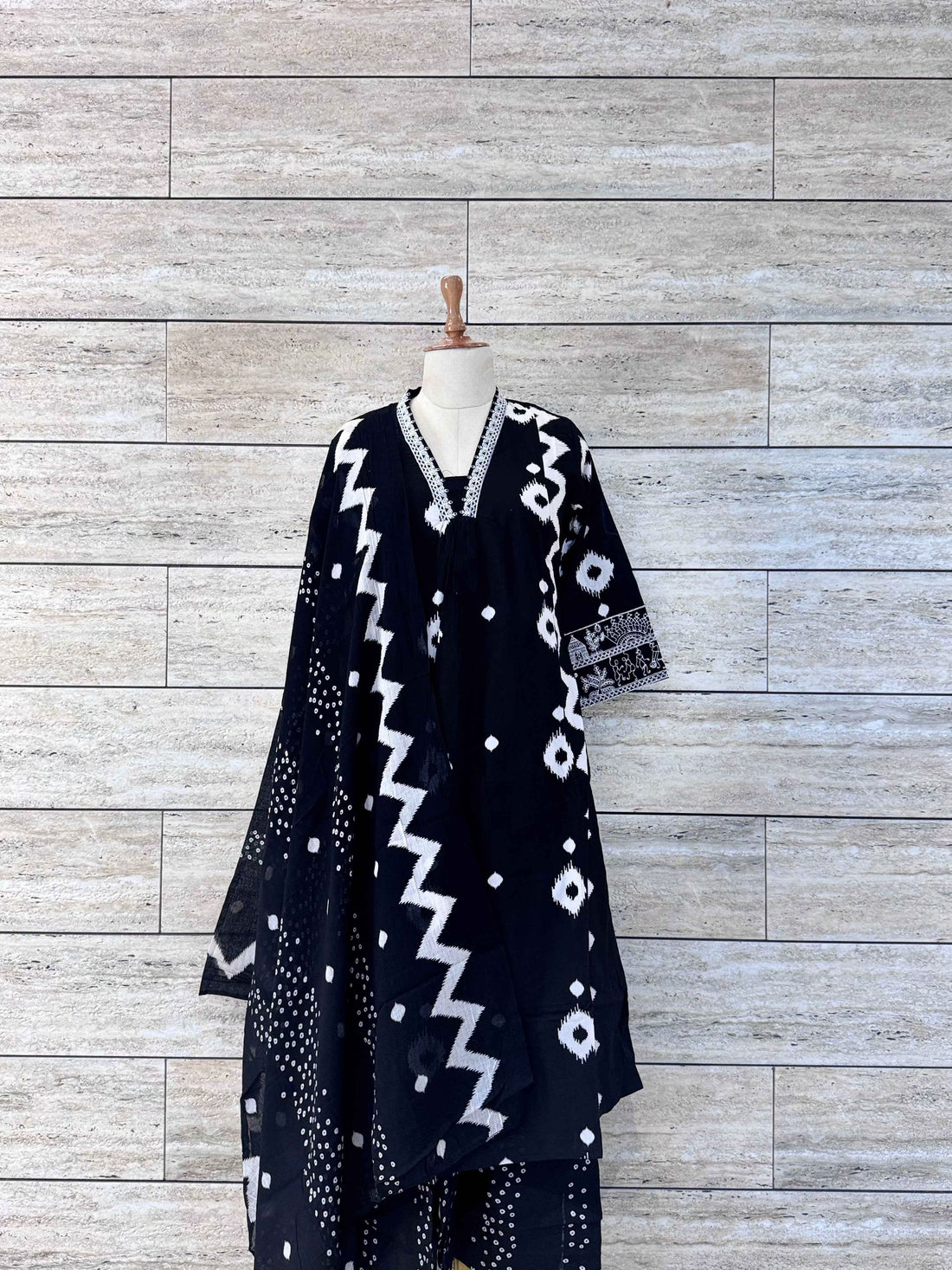 Ikkat Print Flaired Pattern Anarkali Suit In Pure Cotton