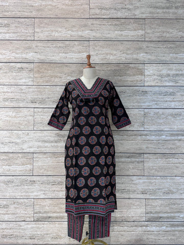 Hand Block Print Pant Set Black  FL057