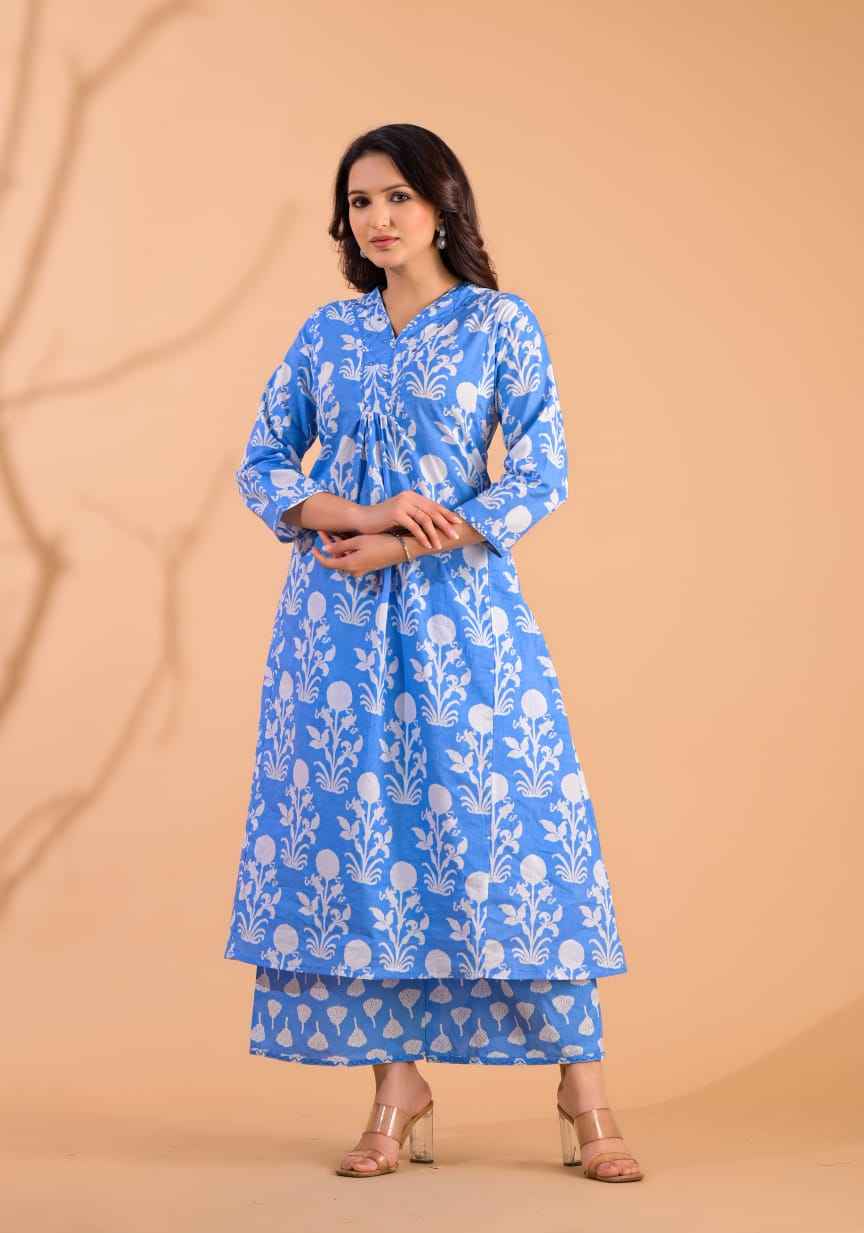 Flair Pattern Hand Block Pant Set with Plaazo