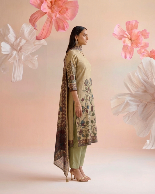 Printed Dupatta Set In Kota Doriya Fabric KD054